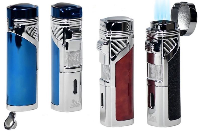 Accendino Lubinski Titan 4 Jet Flame c/Bucasigari (disponibile nei colori, Blu Metallizzato, Nero, Lacca Radica)