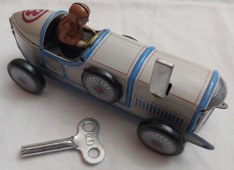 Automobilina Latta Carica Chiavetta Tin Toy Wind-Up Leva Stop & Go Vintage