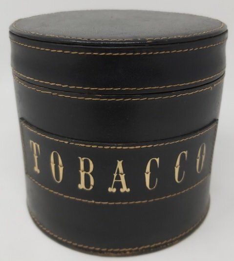 Barattolo Ceramica Porta Tabacco Pipa Rivestito Pelle Scritta Tobacco Oro Barattolo Ceramica Porta Tabacco Pipa Rivestito Pelle Scritta Tobacco Oro