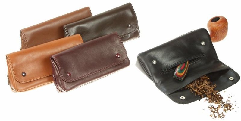 Borsa Porta Pipa e Tabacco Vera Pelle 2 Bottoni Grande Gazzella (colori disponibili Avana, Nero, Testa di Moro)