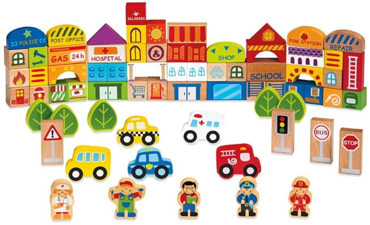 Blocchi di Legno per Costruire una Città Blocks Town 70 pezzi Blocchi di Legno per Costruire una Città Blocks Town 70 pezzi