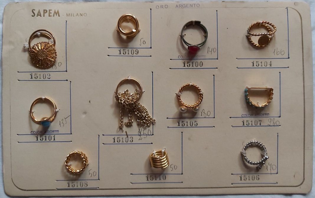 Campionario Cartella Tabella Antica Merceria Anelli Oro Argento SAPEM Milano Campionario Cartella Tabella Antica Merceria Anelli Oro Argento SAPEM Milano