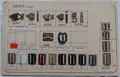 Campionario Cartella Tabella Antica Merceria SAPEM Milano Ganci Fibbie Gilet e Pantaloni SAP5 Campionario Cartella Tabella Antica Merceria SAPEM Milano Ganci Fibbie Gilet e Pantaloni SAP5