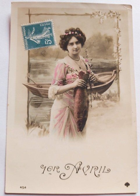 Carte Postale Cartolina Postale Bollo 1er Avril Ragazza Pesce e Barca Primi '900 Carte Postale Cartolina Postale Bollo 1er Avril Ragazza Pesce e Barca Primi '900