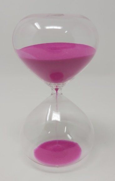 Clessidra Vetro 15 min Sabbia Colori Disponibili Fuxia Bianco Verde Blu cm 14x8