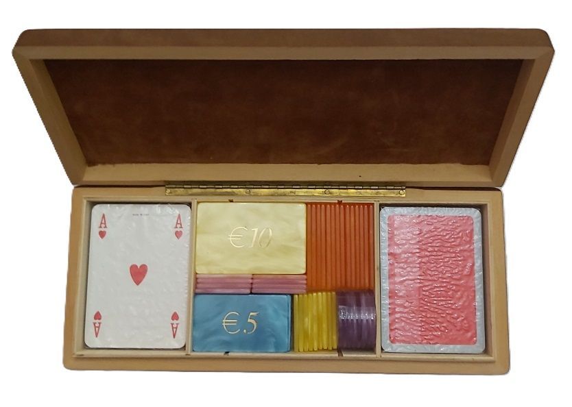 Cofanetto Scatola Gioco Legno Noce Carte e Fiches Gettoni Chips Cofanetto Scatola Gioco Legno Noce Carte e Fiches Gettoni Chips