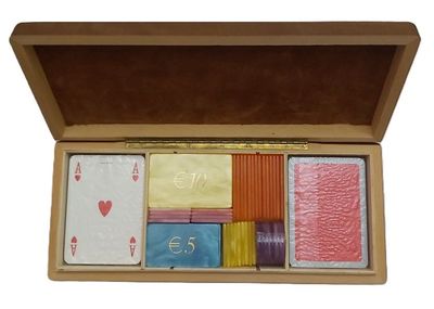 Cofanetto Scatola Gioco Legno Noce Carte e Fiches Gettoni Chips Cofanetto Scatola Gioco Legno Noce Carte e Fiches Gettoni Chips