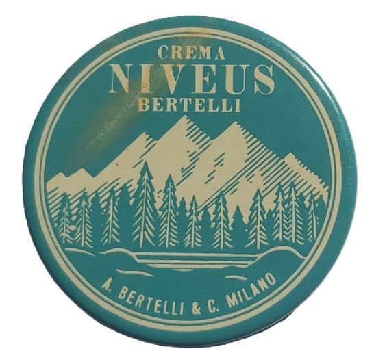 Confezione Latta Tin Box Crema “NIVEUS” A. Bertelli & C. Milano Lire 120 Confezione Latta Tin Box Crema “NIVEUS” A. Bertelli & C. Milano Lire 120
