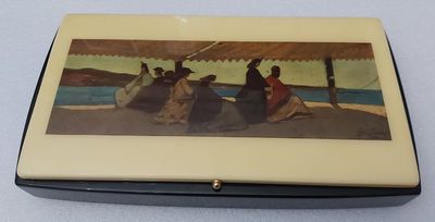 Cofanetto Scatola Gioco Legno Laccato Dal Negro Ramino Aero Club Fiches Giovanni Fattori