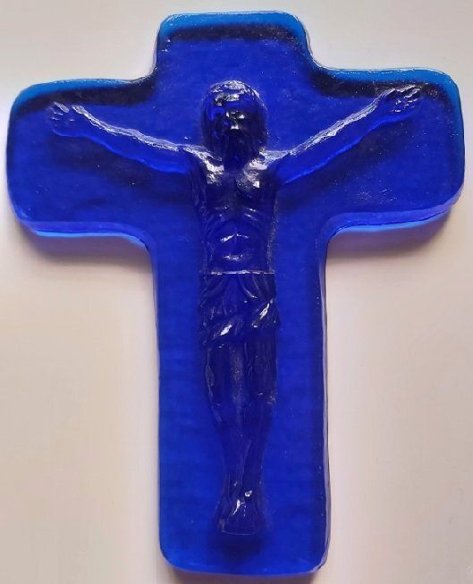 Crocifisso Vetro Blu Trasparente Anni ’60