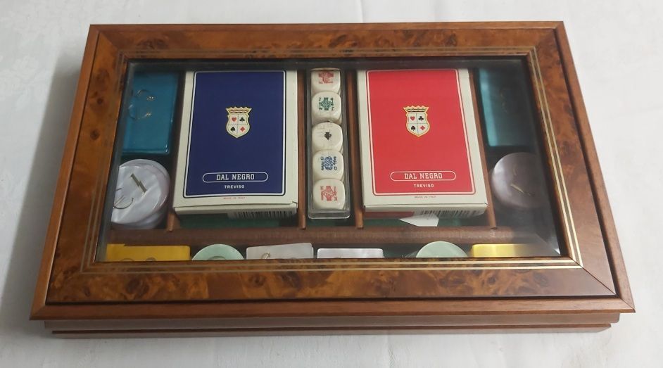 Cofanetto Scatola Gioco Carte e Fiches Legno Vetro 1999 Cofanetto Scatola Gioco Carte e Fiches Legno Vetro 1999