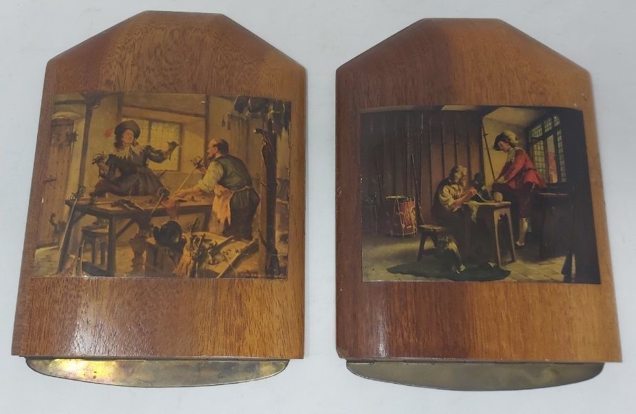Coppia Reggilibri Fermalibri Legno Ottone Quadri Vintage Coppia Reggilibri Fermalibri Legno Ottone Quadri Vintage