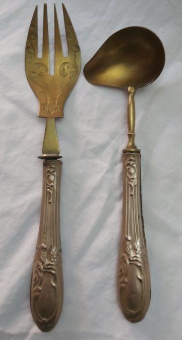 Coppia Posate Forchettone per Pesce e Mestolo per Salsa fine '800 Vintage Coppia Posate Forchettone per Pesce e Mestolo per Salsa fine '800 Vintage