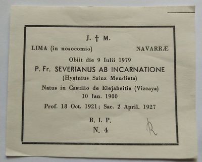 Foglietto Tratto dall'Elenco dei Fratelli Defunti Severianus Elenchus Fratrum Defunctorum (Rarità Religiosa) Foglietto Tratto dall'Elenco dei Fratelli Defunti Severianus Elenchus Fratrum Defunctorum (Rarità Religiosa)