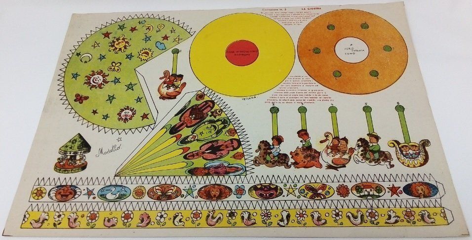 Gioco da Ritagliare Giostra Vintage Cartoncino Periodo 1940-1950 Gioco da Ritagliare Giostra Vintage Cartoncino Periodo 1940-1950