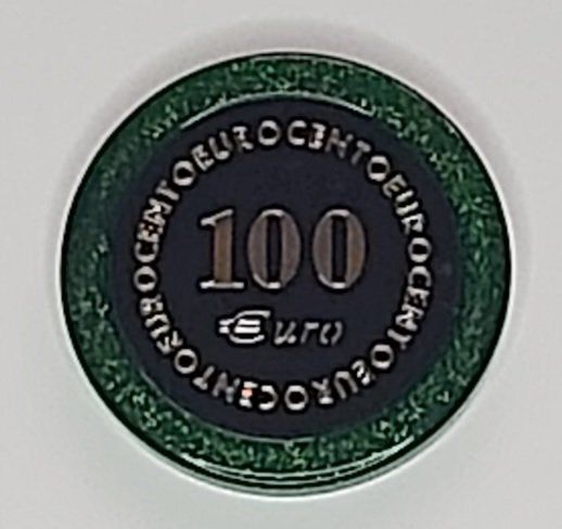 Serie ANIENE Gettoni Fiches Chips Professionali Casinò GLITTERATE, Valori Medio/Alti: Valore 100 euro (tonda)