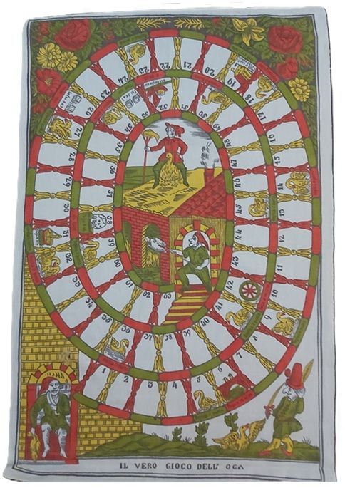 Canovaccio Gioco da Tavolo Giuoco Il Vero Gioco dell'Oca con Sfilacciatura Canovaccio Gioco da Tavolo Giuoco Il Vero Gioco dell'Oca con Sfilacciatura