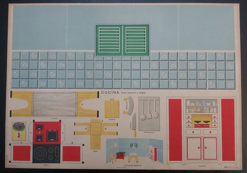 Cartoncino da Ritagliare Cartoncino da Ritagliare "Cucina" Piccoli Casa Editrice cm 48 x 34 Vintage