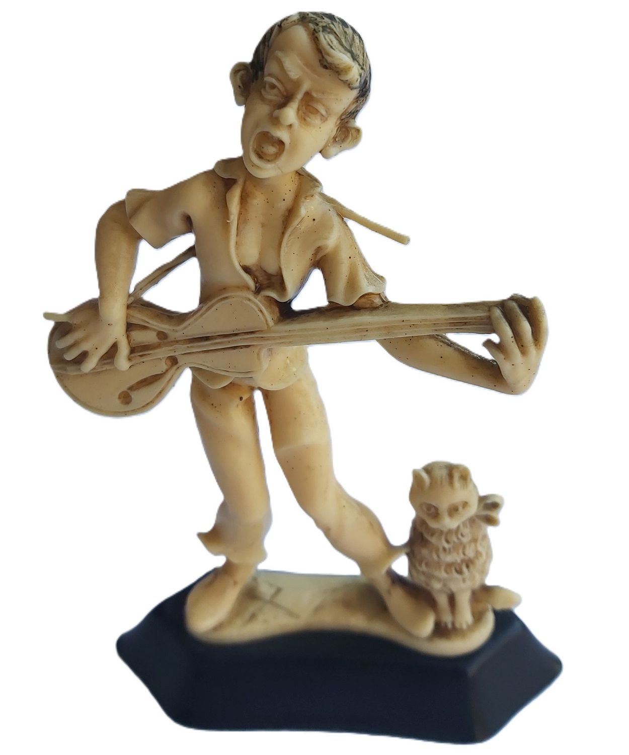 Pupazzo Statuina Chitarrista Vintage Figura Plastica Effetto Avorio