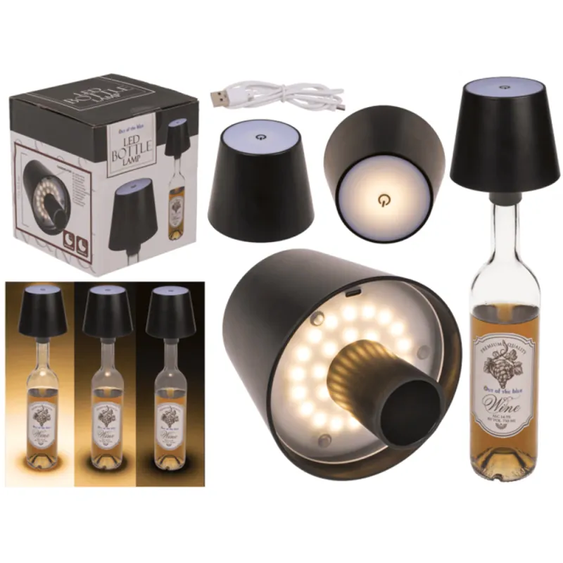 LED Flaschenleuchte – Schwarz | 3 Modi, Akku & USB-C