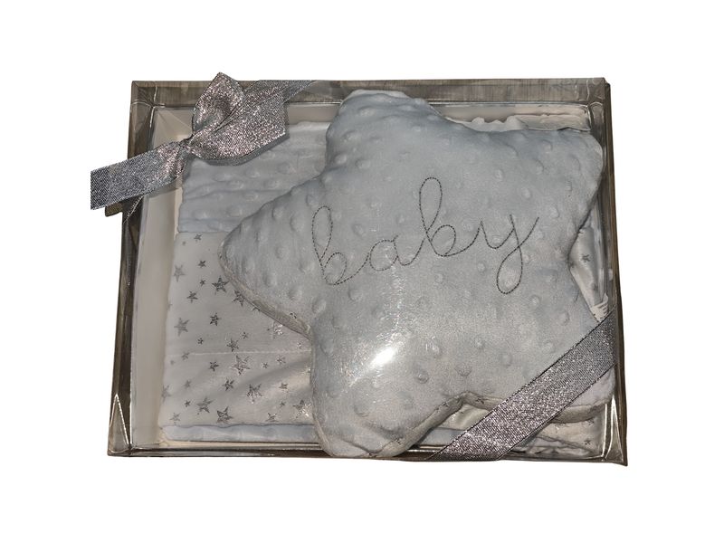 CONJUNTO MANTITA Y COJÍN ESTRELLA CELESTE
