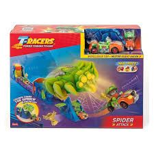 Pista de Carreras T-Racers Spider Attack - Piloto y Vehículo Exclusivo - ¡Evita la Araña Gigante!