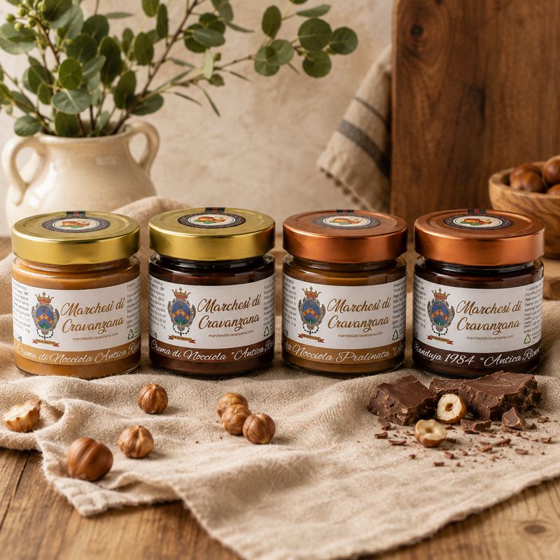 Box 4 Creme "Antica Ricetta Dei Marchesi" - Gianduia, Nocciola al latte, Nocciola Pralinata, Nocciola