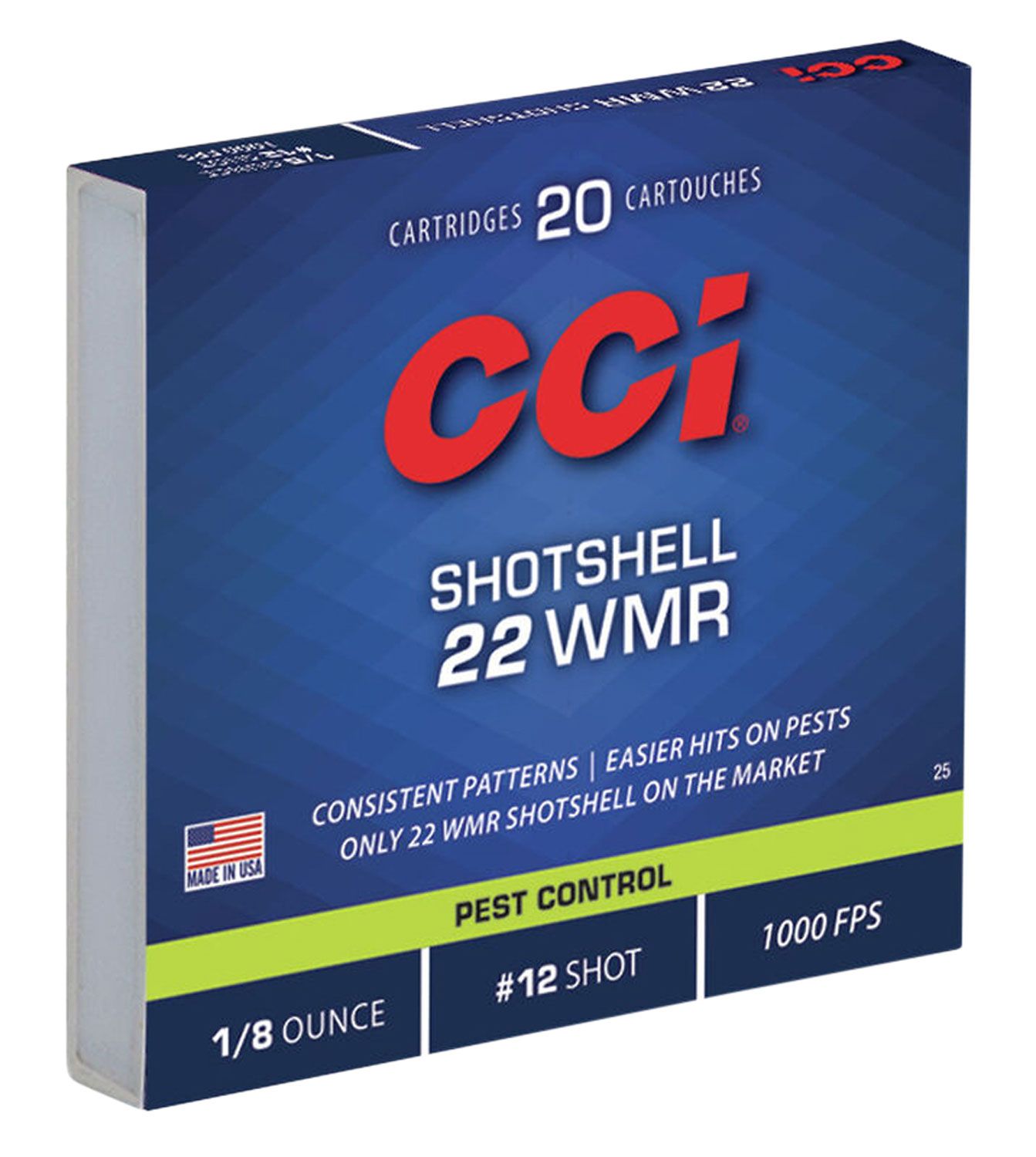CCI 0025 Pest Control Shotshell 22WMR 52gr #12Shot 20 Per Box