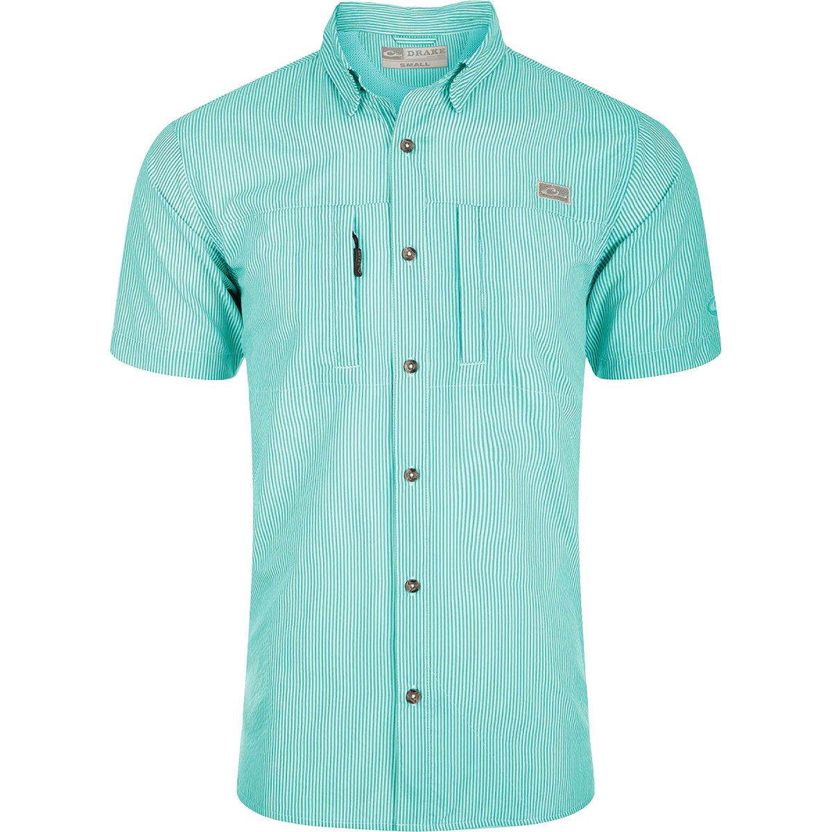 Drake Classic Seersucker Stripe Shirt S/S, Color: Teal, Size: Medium