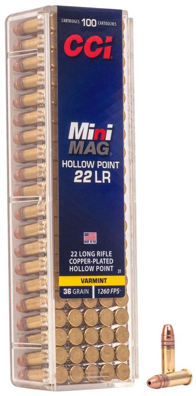 CCI 0031 Mini-Mag High Velocity 22LR 36gr Copper Plated Hollow Point 100 Per Box/50 Case