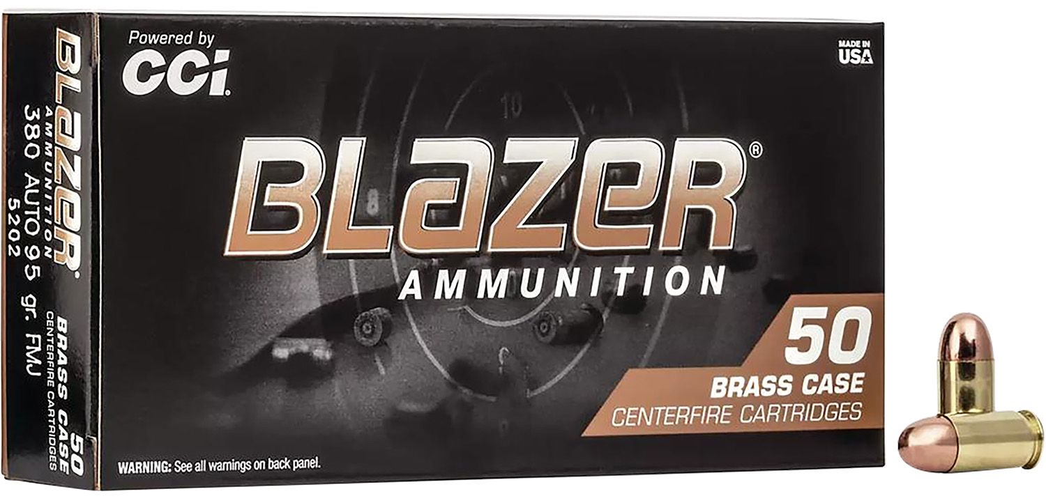CCI 5202 Blazer Brass Handgun 380ACP 95gr Full Metal Jacket 50 Per Box