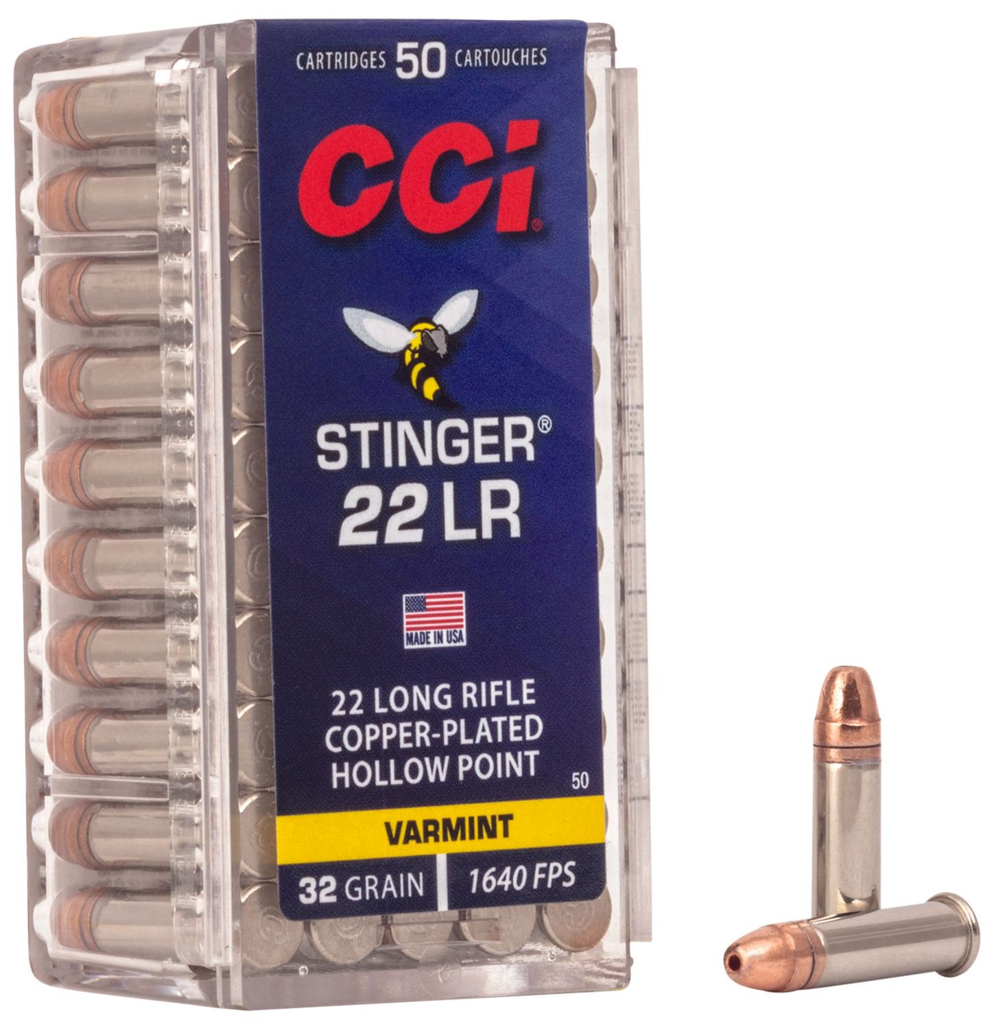 CCI 0050 Stinger 22LR 32gr Copper Plated Hollow Point
