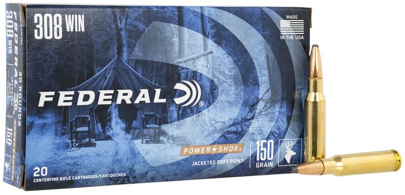 Federal 308A Power-Shok 308Win 150gr Jacketed Soft Point 20 Per Box