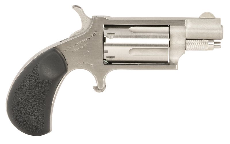 NAA Mini Mini-Revolver Carry Combo Sports South Exclusive 22 WMR 5 Shot 1.13" Stainless Steel Barrel, Frame &amp; Cylinder, Black Rubber Grip, Exposed Hammer, Side Carry Holster