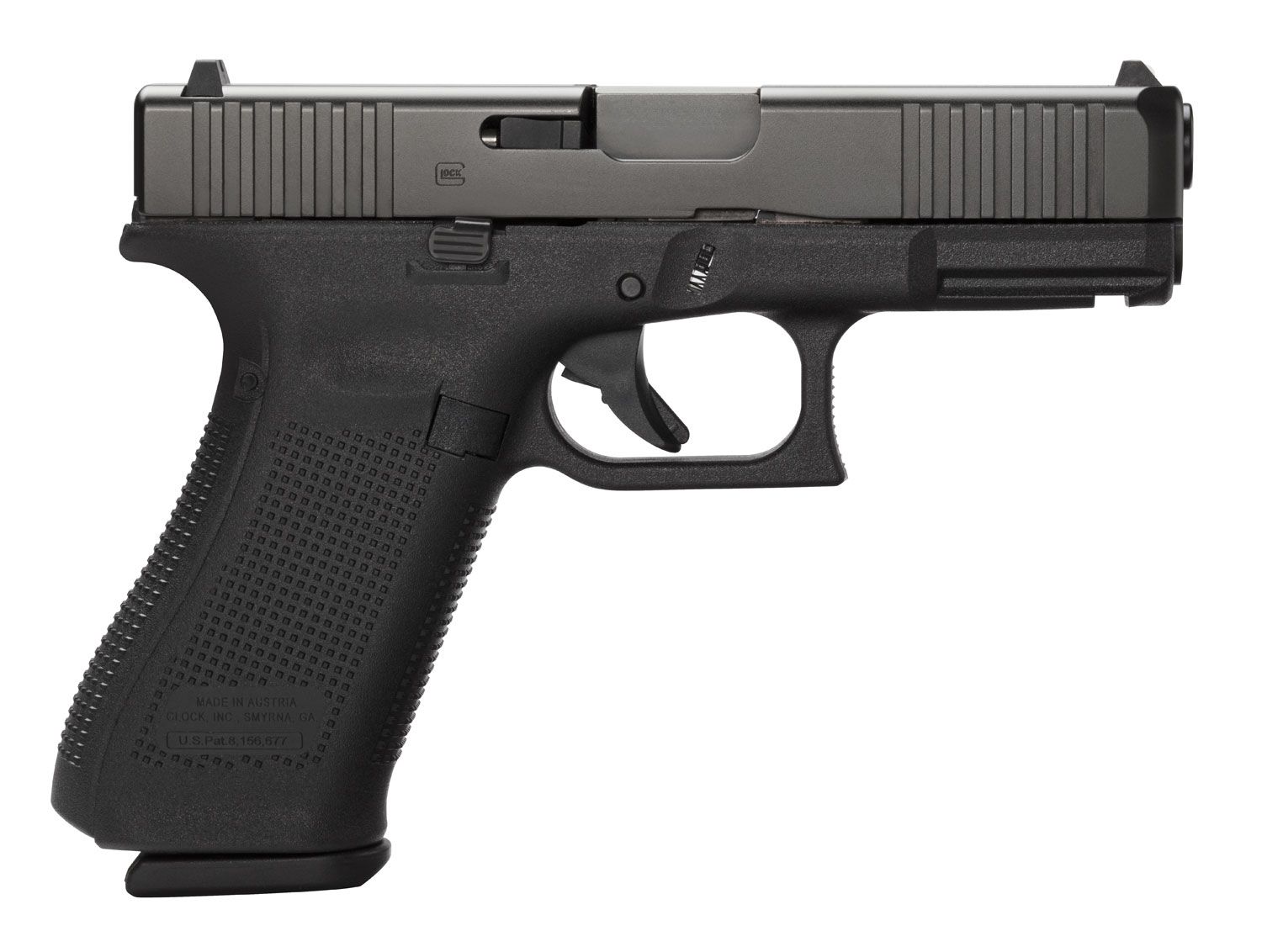 Glock G45 Gen5 Compact Frame 9mm Luger 17+1 4.02" Black GMB Barrel, Black nDLC Serrated Steel Slide, Black Polymer Frame w/Picatinny Rail, Interchangeable Backstrap Grip, Ambidextrous