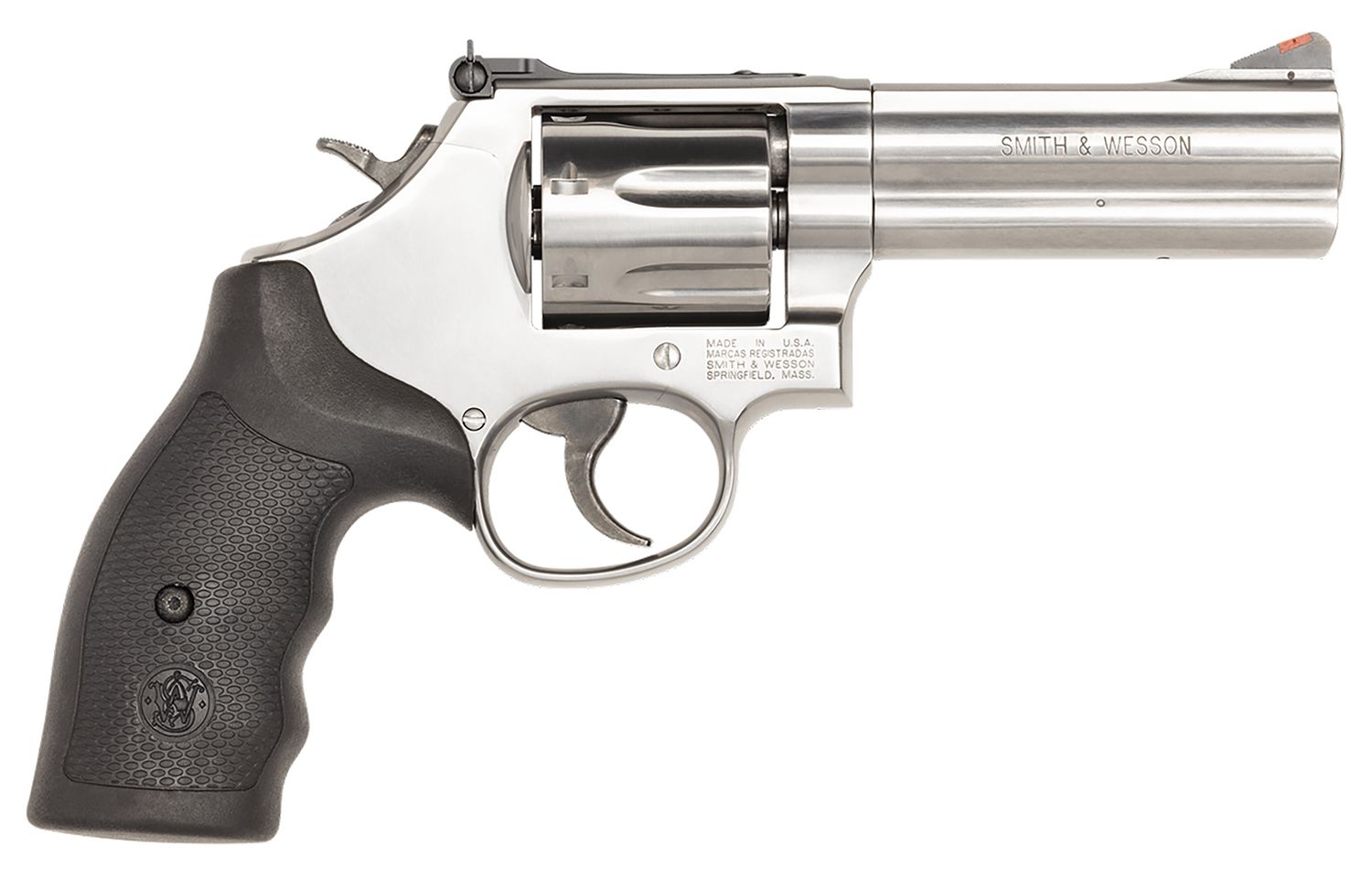 S&amp;W Model 686 Plus *CA Compliant L-Frame 357 Mag/38 Special +P 7 Shot 4.12" Satin Stainless Steel Barrel, Satin Cylinder, Satin Stainless Steel Frame, Black Finger Grooved Grip, Internal Lock Safety, 