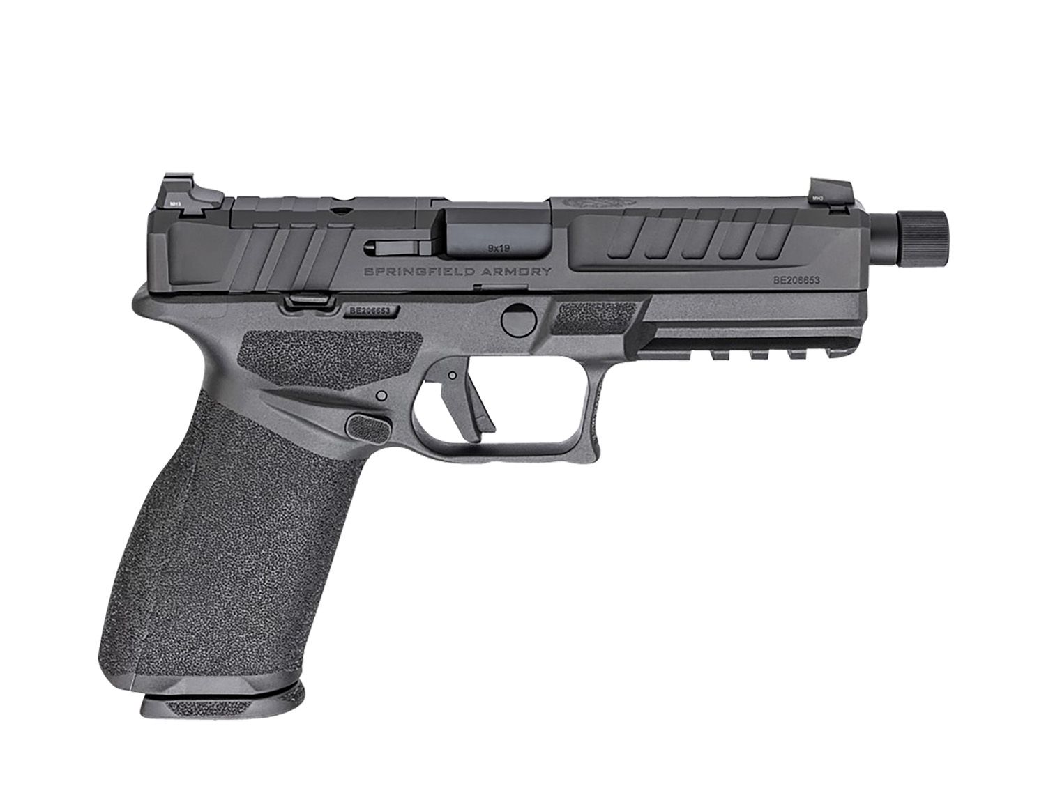 Springfield Armory  Echelon Full Size 9mm Luger 20+1/17+1 5.28" Black Melonite Threaded Barrel &amp; Optic Ready/Serrated Steel Slide, Black Polymer Frame w/Picatinny Rail, Black Interchangeable Backstrap