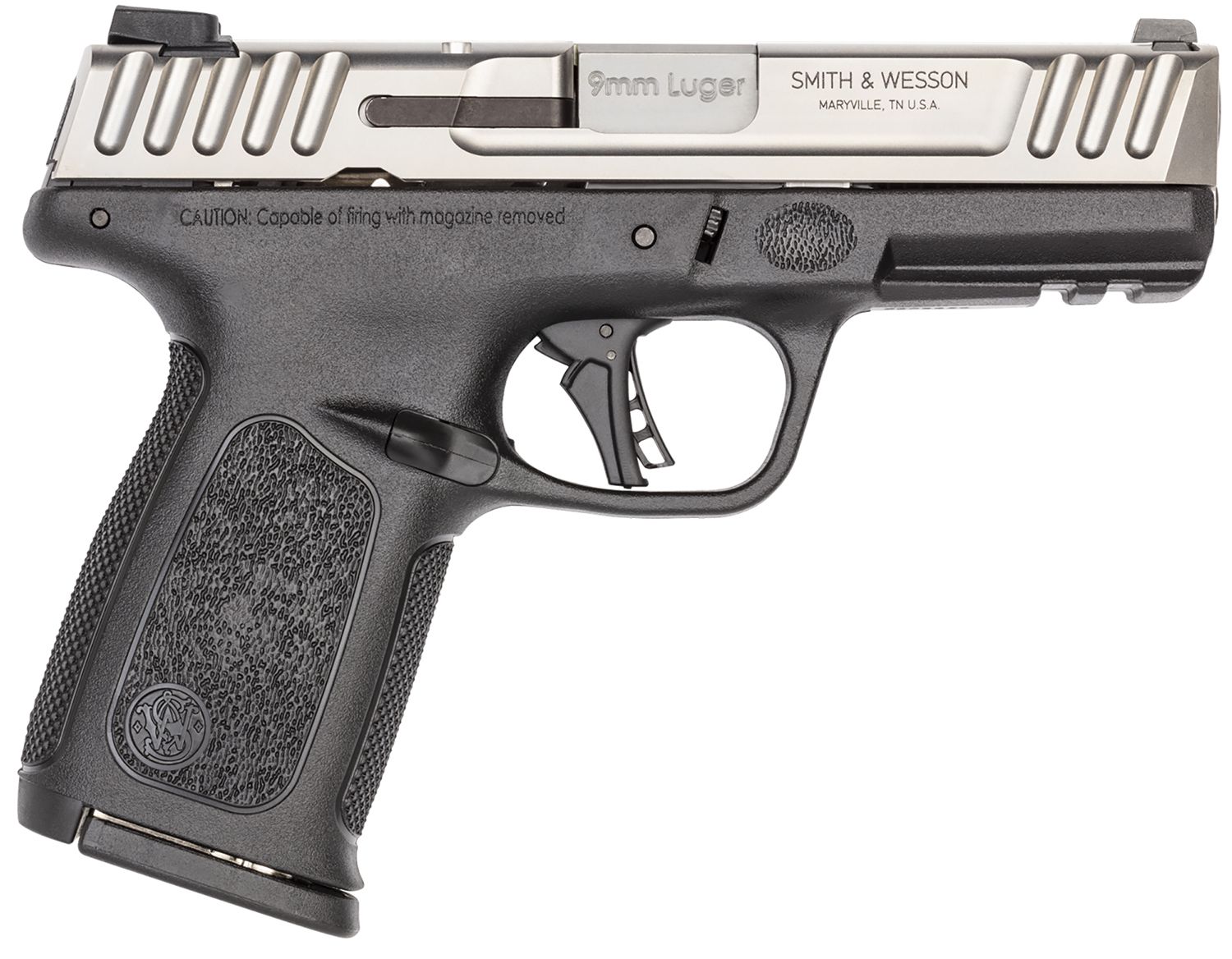 S&amp;W SD9 2.0 Compact Frame 9mm Luger 16+1, 4" Stainless Steel Barrel, Satin Stainless Steel Serrated Slide, Black Polymer Frame w/Picatinny Rail, Black Textured Polymer Grip