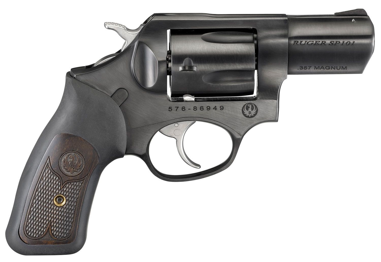 Ruger SP101 357 Mag 5rd 2.25" Blued Steel Barrel, Cylinder &amp; Frame, Black Rubber w/Wood Insert Grip, Transfer Bar Safety, Exposed Hammer