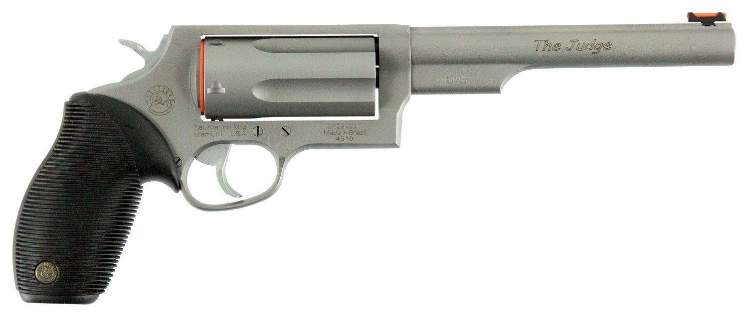 Taurus  Judge Magnum Compact Frame 45 Colt (Long Colt)/410 Gauge 5rd 6.50" Matte Stainless Steel Barrel, Cylinder &amp; Frame, Black Ribber Grip, Transfer Bar Safety, Exposed Hammer