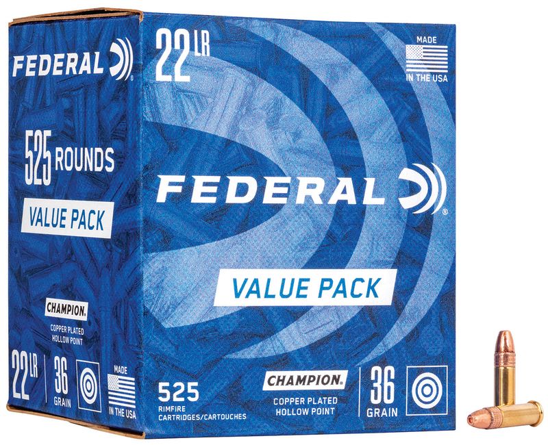 Federal 745 Champion Training Value Pack 22 LR 36 gr Copper Plated Hollow Point 525 Per Box