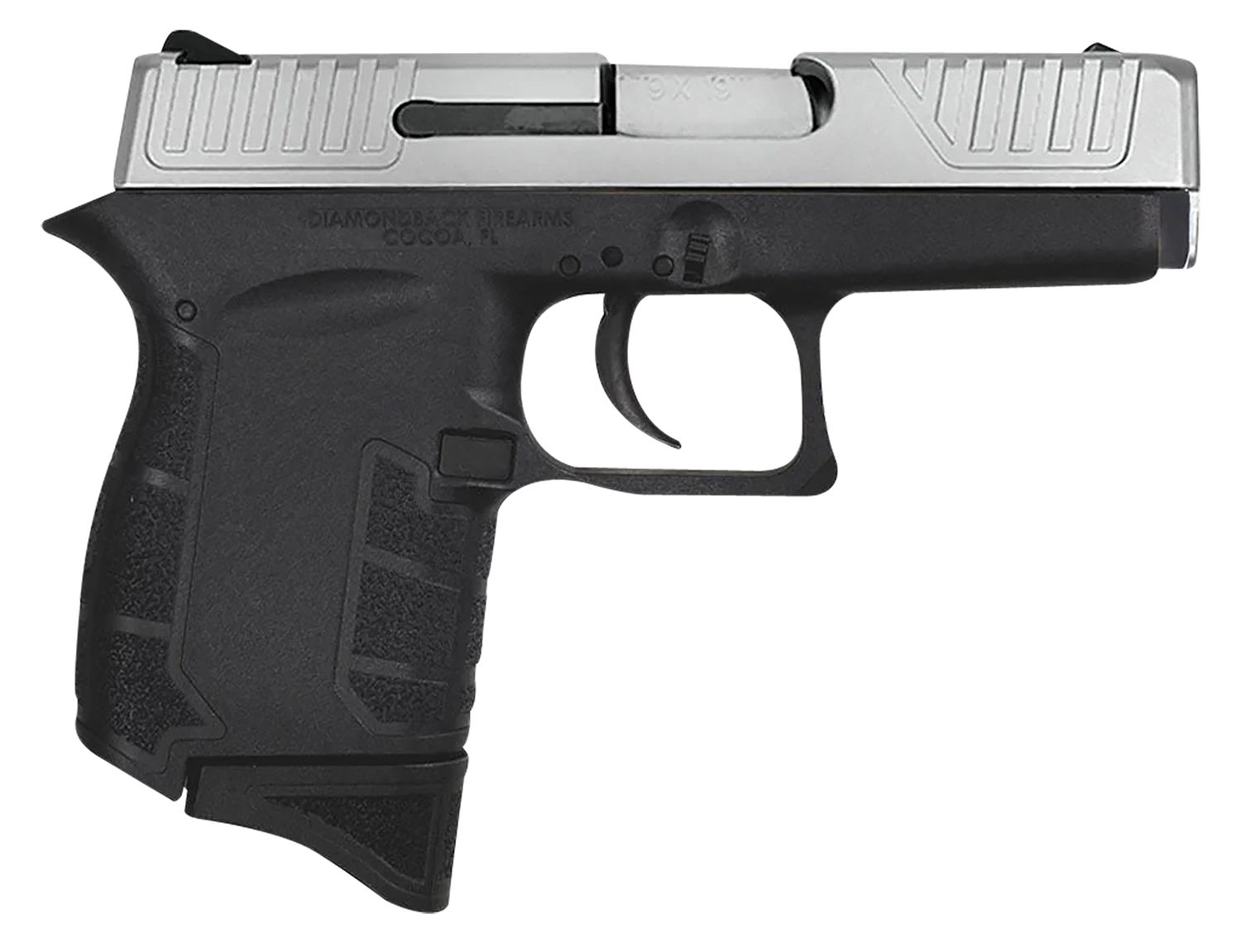 Diamondback DB9 Gen4 Micro-Compact Frame 9mm Luger 6+1, 3.10" Stainless Steel Barrel, Nickel Boron Serrated Stainless Steel Slide, Black Polymer Frame Black &amp; Grip