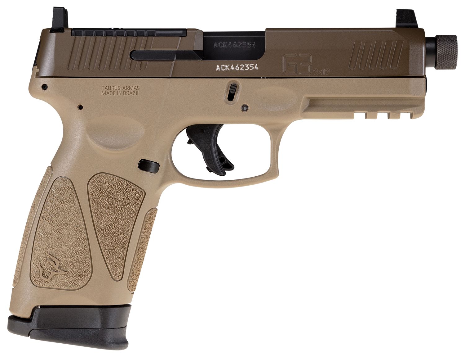 Taurus 1G3P941TAC G3 T.O.R.O. Tactical Full Size Frame 9mm Luger 17+1 4" Black DLC Threaded Barrel, Patriot Brown Cerakote Optic Cut/Serrated Alloy Steel Slide, Flat Dark Earth Polymer Frame w/Picatin