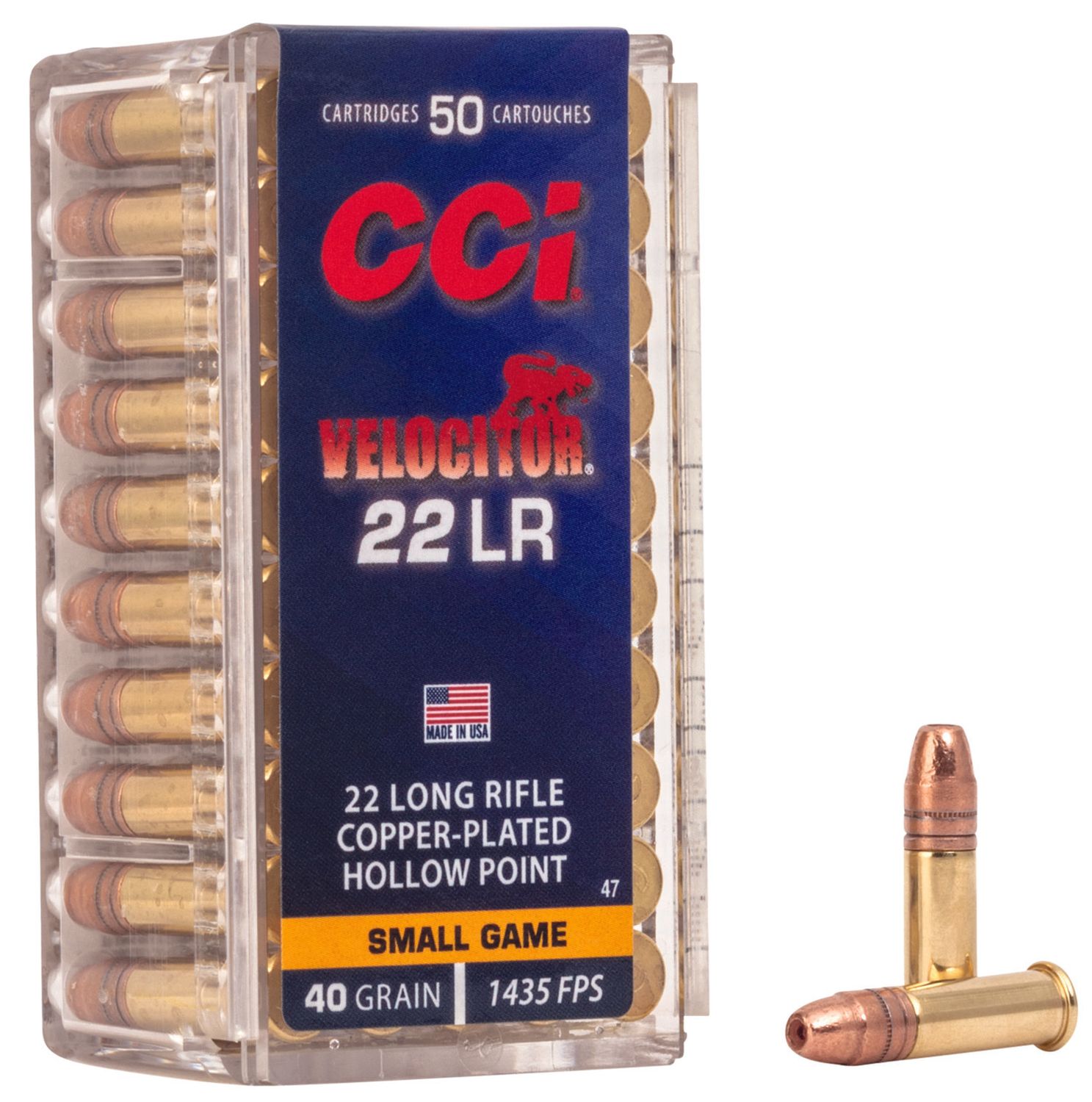 CCI 0047 Velocitor Rimfire 22LR 40gr Copper Plated Hollow Point