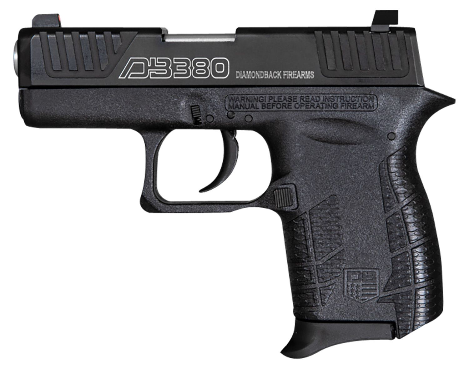 Diamondback DB380 Gen4 Micro-Compact Frame 380 ACP 6+1, 2.80" Stainless Steel Barrel, Black Nitride Serrated Stainless Steel Slide, Black Polymer Frame w/Beavertail &amp; Grip