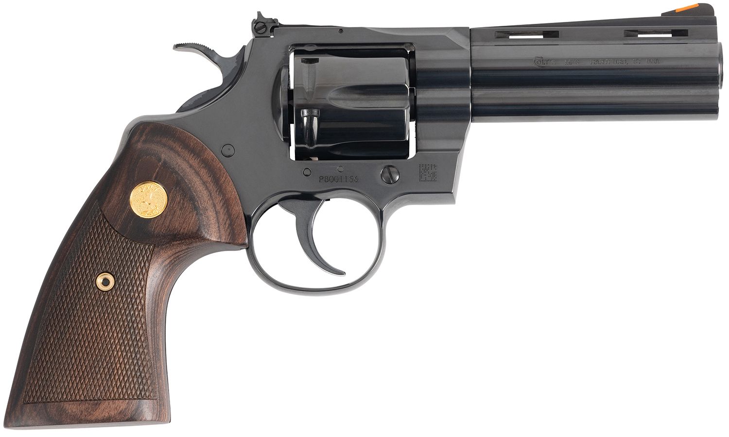 Colt Mfg Python Target 357 Mag/38 Special 6 Shot 4.25" Matte Black Carbon Steel Recessed Target Vent Rib Barrel, Cylinder &amp; Frame, Walnut w/Medallion Grip, Exposed Hammer