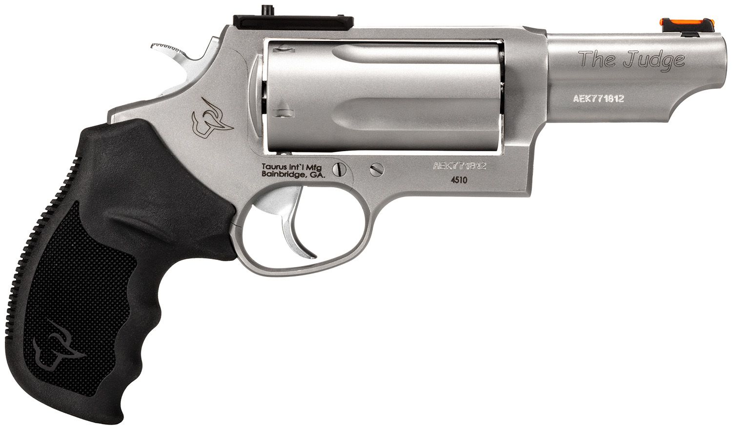 Taurus Judge T.O.R.O Magnum Compact Frame 45 Colt (Long Colt)/410 Gauge 5rd 3" Matte Stainless Steel Barrel, Cylinder &amp; Frame, Black Rubber Grip, Transfer Bar Safety, Exposed Hammer