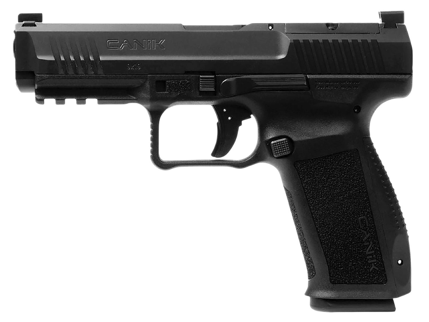 Canik Mete SFT One Series 9mm Luger 18+1 4.46" Black Barrel, Black Cerakote Steel Optic Ready/Serrated Slide, Black Polymer Frame w/Picatinny Rail, Interchangeable Backstrap Grip, Shield RMSc/RMS Foot