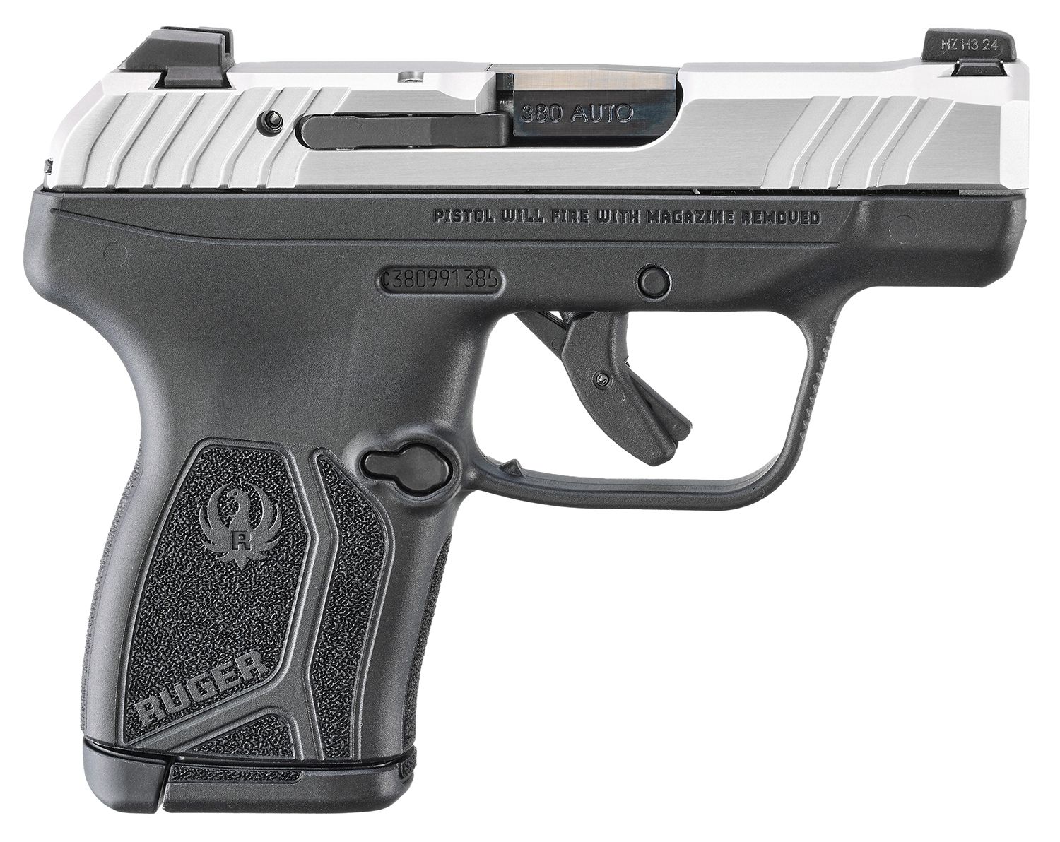 Ruger LCP Max Compact Frame 380 ACP 10+1 2.80" Black Oxide Alloy Steel Barrel, Matte Stainless Steel Serrated Slide, Black Polymer Frame, Textured Grip