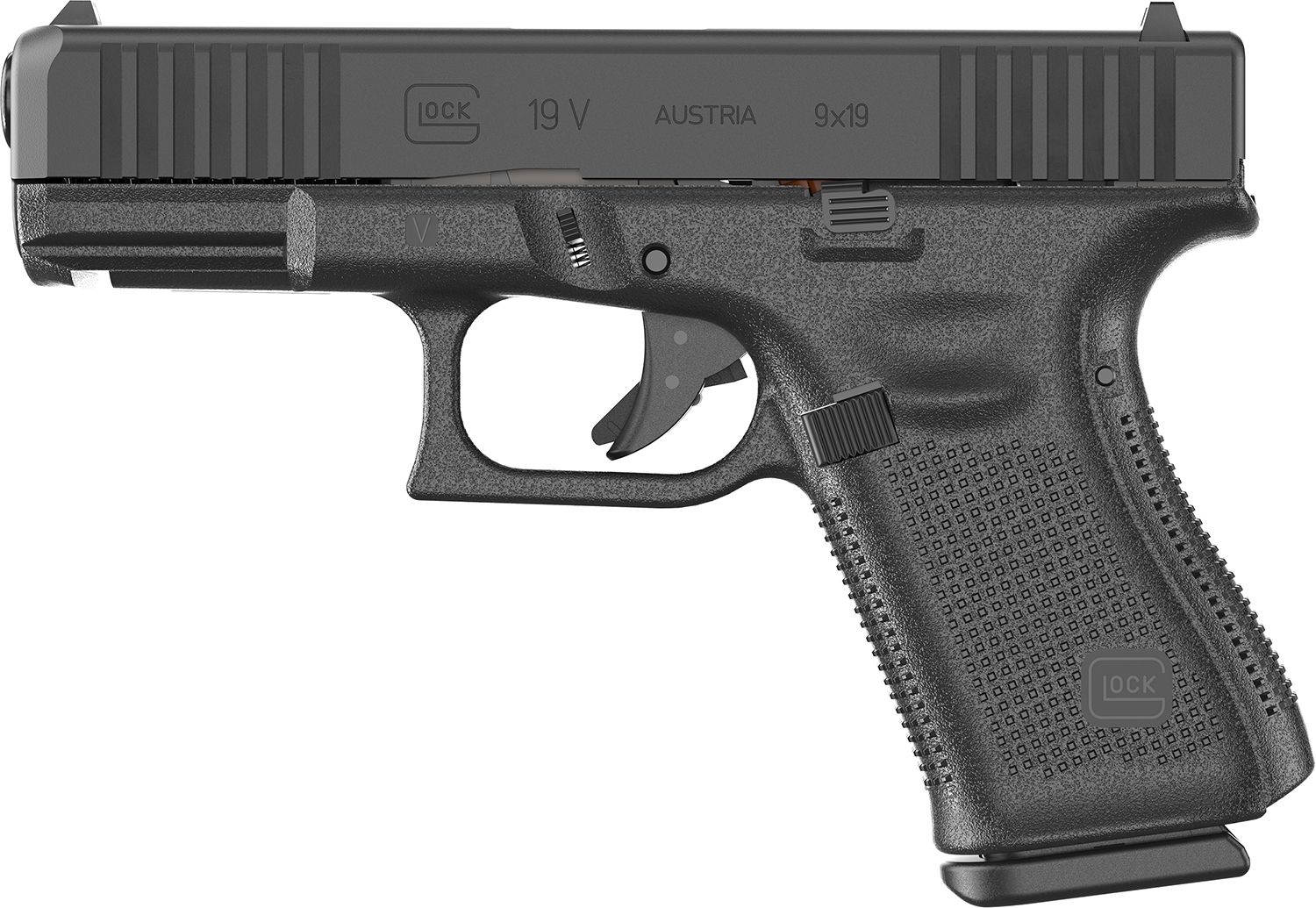 Glock G19 V Compact 9mm Luger 15+1 4.02" Black Barrel &amp; Steel Serrated Slide, Black Polymer Frame w/Accessory Rail, Interchangeable Backstrap